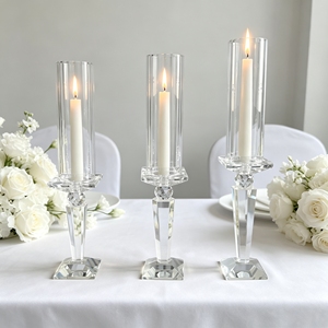 Wholesale Clear Hurricane Crystal <b>Glass</b> Candle Holder Windproof Cylinder Taper <b>Candlestick</b> for Wedding Table Centerpiece - Product Image 2