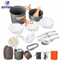 Ensemble de cuisine de camping URPOOL, 16 pièces, en alliage d'aluminium, antiadhésif, casseroles, poêles, couteau pliant, fourchette, compatible avec la cuisinière à gaz, portable