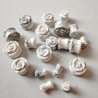 Gauges de piercing pour le sexe féminin en howlite, pierre organique sculptée à la main, motif floral, double évasement, 6-25 mm, cadeau classique pour fête et anniversaire