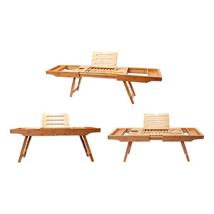 100% Natural Bamboo Serving Tray Wood Bath Tub Bathtub Caddy with Adjustable Legs