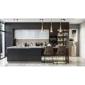 Planet Modern Island Kitchen Designs Complete Metal Laminate Glossy Kitchen Cabinets Supplier