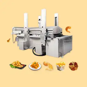 Frigideira automática contínua de batatas fritas tipo banana elétrica a gás porca batata cebola folhada lanche máquina de fritar chips