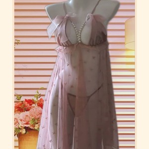 Lencería sexy tejida Golden Shuttle, camisón con tirantes de gasa negra y perlas, ropa de dormir para mujer 040 - Product Image 4