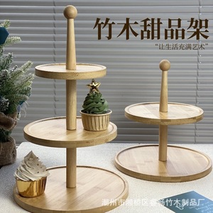 Expositor de pasteles de madera de bambú, soporte redondo de dos niveles para postres, fiesta, hora del té, estilo escandinavo, ligero - Product Image 5