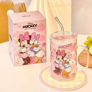 Grande tasse en <span class=keywords><strong>verre</strong></span> borosilicate Mickey & Friends avec couvercle et paille – Mignonne tasse à eau en forme de dessin animé - Product Image 6