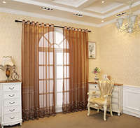Cortina Moderna y Económica para Ventana, con Bordado Romano, Ignífuga, 100% Poliéster, para Ventanas Francesas, Decoración de Sala de Estar