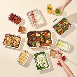 Lò vi sóng an toàn cấp thực phẩm dùng một lần hình chữ nhật nhôm lá <span class=keywords><strong>container</strong></span> takeout cupcake nướng khuôn đầy màu sắc nhỏ ổ bánh mì có nắp đậy - Product Image 4