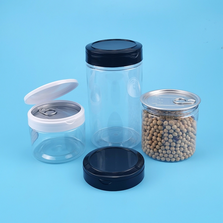 latas transparentes plásticas herméticas del caramelo del tarro del envase de los anacardos de 310ml 120g Flip Top Cap con la tapa del top del tirón del anillo