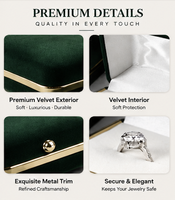 Boîte à bijoux élégante en velours de qualité supérieure, fermeture à pression carrée, ton vert foncé, bord doré, logo personnalisé, cadeau de mariage ou de fiançailles