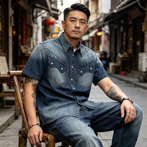 Chemises d'é<span class=keywords><strong>t</strong></span>é pour hommes, vêtements pour hommes, nouveau style, <span class=keywords><strong>t</strong></span>-<span class=keywords><strong>shirt</strong></span> vintage, chemise décontractée en denim délavé à manches courtes pour hommes, vêtements pour hommes - Product Image 3
