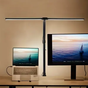 Lámpara de escritorio LED de doble cabezal, luz de escritorio LED con Control remoto con adaptador, 100 modos de iluminación, lámpara de trabajo con abrazadera regulable