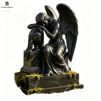 Sculpture d'ange pleureur en marbre noir européen de haute qualité, faite à la main, pour la décoration des cimetières et des églises