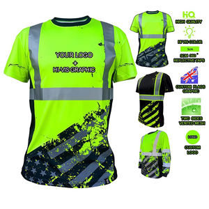 ANSIクラス2安全Hi Vis反射ワークウェア半袖Tシャツ服ワークシャツカスタムアメリカ国旗グラフィック & ロゴ付き - Product Image 1