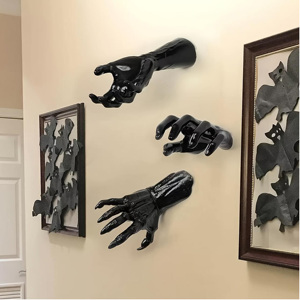 Décorations d'Halloween et de Noël, lot de 3 mains effrayantes en bois à fixer au mur avec bougies éclairées - Product Image 3