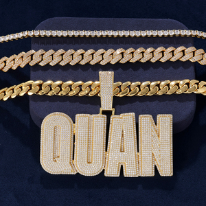 Ciondolo Lettera Personalizzata Hip Hop in Ottone con Zirconi 5A, Charm Cubano Scintillante Placcato Oro/Argento per Uomo e Donna - Product Image 4