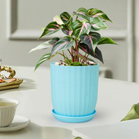 Pots de fleurs en plastique rayés avec plateau de drainage, jardinières décoratives nordiques, conteneurs de jardinage d'intérieur