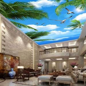 Panneaux de plafond décoratifs en PVC imperméables et durables, effet ciel bleu et oiseaux, film de plâtre, faux plafond extensible pour hall - Product Image 1