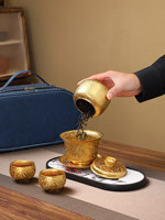 Ensemble de thé portable en céramique de luxe avec une théière et deux tasses, pour une utilisation en extérieur, Feiyueyao
