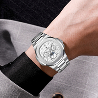 Montre à phases lunaires TIANNBU Bracelet en acier inoxydable Montre multifonctionnelle pour homme