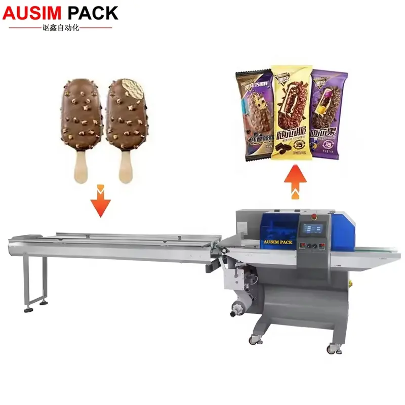 Fully Automatic Horizontal Wrapping Flow Pack Stick Packing Machine Ice Cream Lolly Popsicle Packaging Machine