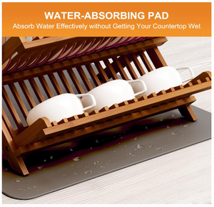 Bamboo Dish Drying Rack with Utensil Holder & Drying Mat, 3-Tier Collapsible Wooden Dish Rack <b>for</b> <b>Kitchen</b> Countertop - Product Image 5
