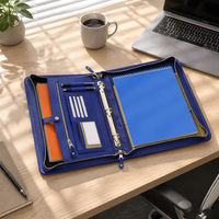 Porte-documents A4 personnalisé en cuir PU bleu, écologique, avec fermeture éclair, pour l'école et le bureau