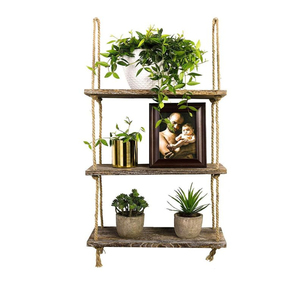 Estantes flotantes de <span class=keywords><strong>cuerda</strong></span> de yute y madera desgastada, estante redondo decorativo para colgar en la pared de 3 niveles para muebles del hogar para sala de estar - Product Image 1