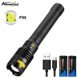 Alonefire H52XHP90最も強力なLED懐中電灯USB充電ズーム可能なハイパワー屋外ハンティングパトロールキャンプ照明トーチ