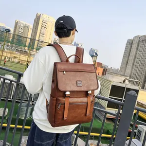 Mochila masculina de couro, mochila de luxo da moda, para viagens, negócios, notebook, à prova d'água