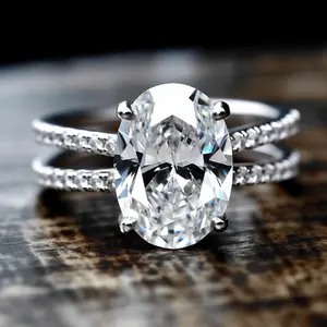 Gioielli SGARIT doppio gambo Moissanite anello di fidanzamento 14K oro bianco gioielli 3CT taglio ovale VVS Moissanite diamante anello nuziale