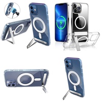Casing Kristal untuk iPhone 14 17 Air 16 15 13 12 11, Cover dengan Penyangga dan Magnet untuk iPhone 15 Pro Max, Aksesoris