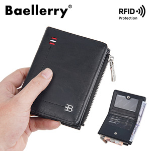 กระเป๋าสตางค์แบบสั้นสำหรับผู้ชาย Baellerry สีดำ ป้องกัน RFID พร้อมช่องใส่เหรียญแบบซิป ใช้ได้ทุกวัน - Product Image 3