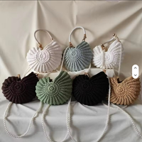 Sac à main en polyester tressé à la main avec chaîne de perles, couleur bonbon, coquillage tendance, accessoire élégant et polyvalent