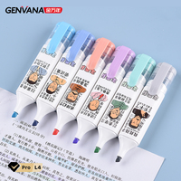 Stylo surligneur fluorescent personnalisé avec logo d'usine, respectueux des yeux, impression par lamination, 6 couleurs, pointe oblique de 4,5 mm, pastel, pour l'école