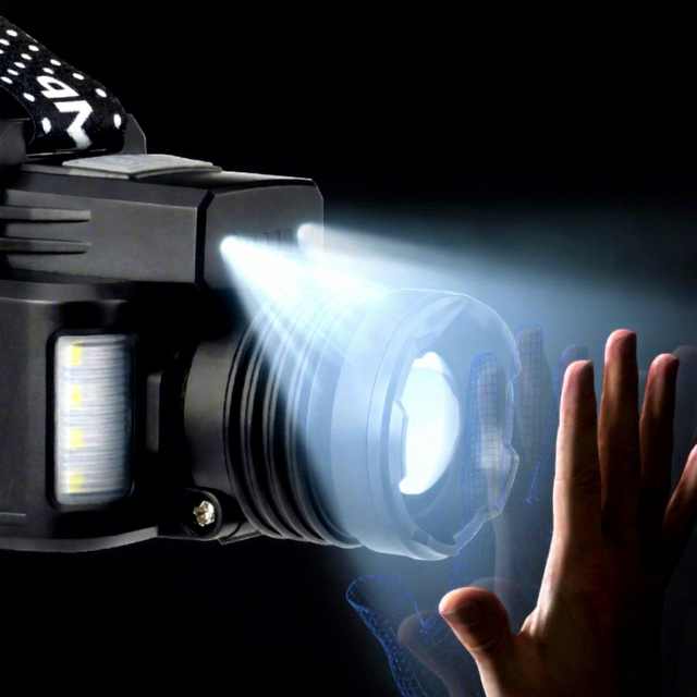 LED Long Range Aluminum Waterproof Headlamp USB Charging Built-in Battery High Lumen Mini Headlight with Red Blue Light