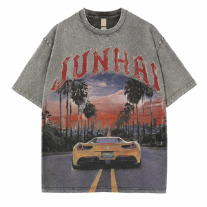 <span class=keywords><strong>T</strong></span>-shirts Homme Personnalisés en Gros, Grammage Lourd, Effet Délavé <span class=keywords><strong>Vintage</strong></span>, Motif <span class=keywords><strong>Voiture</strong></span> de Sport Coucher de Soleil, Coupe Oversize, Décontractés, Manches Courtes - Product Image 1
