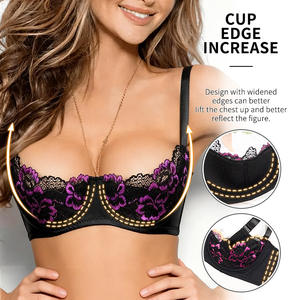 חזייה חדשה סקסית תחרה חצי קאפ מרופדת תומכת בטן נגד צניחה הלבשה תחתונה פוש אפ חזייה תמיכה גבוהה עם ברזלים לנשים - Product Image 1