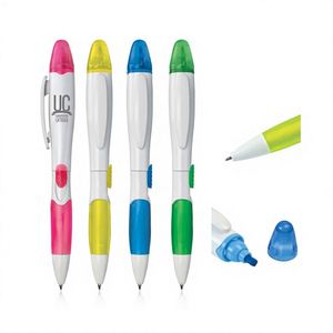 Stylo bille et surligneur 2-en-1 personnalisé avec logo, cadeau de bienvenue en plastique - Product Image 1