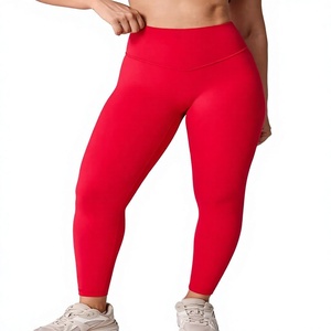 High Waist Full Length Yoga <b>Leggings</b> Solid Red Spandex/Polyester Four-Way Stretch Breathable Quick Dry Eco-Friendly Elastic - Product Image 4