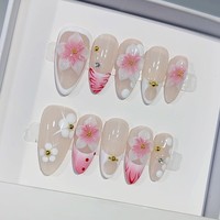 Tacana 10 pièces Faux Ongles de Luxe à Presser, Motif Floral Européen Français 3D Fait Main, Haute Qualité, Couverture Complète, en ABS