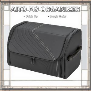 AOITO M9 Organisateur de coffre de voiture de luxe en cuir PU pliable avec compartiment en maille, fonction de suspension, pliable, pour dossier de siège de voiture, accès facile - Product Image 2