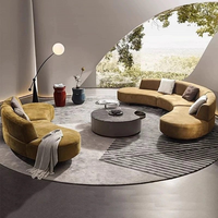 Luxuriöses Modernes Gebogenes Polstersofa mit Holzrahmen, Komfortabler C-förmiger Samt-Modulsofa mit 7 Sitzplätzen für Villen
