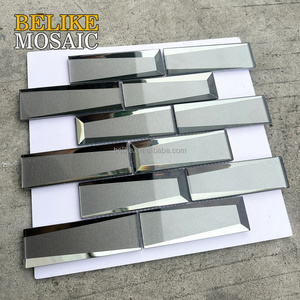 Mosaico in Vetro Grigio Metallizzato Argento con Bordi Smussati, Stile Lussuoso con Bordi Scintillanti, Decorazione Moderna per Interni - Product Image 4
