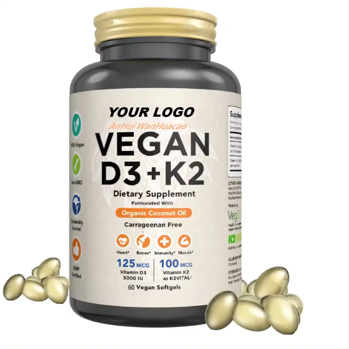 Fabrika fiyat Vitamin D3 K2 yumuşak jel kapsüller OEM yüksek kalite ile özelleştirilmiş formülü Multivitamin