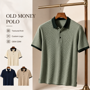Polo de golf pour homme en tricot texturé de luxe sur mesure, col contrasté style Old Money, fabricant OEM ODM à marque privée - Product Image 1