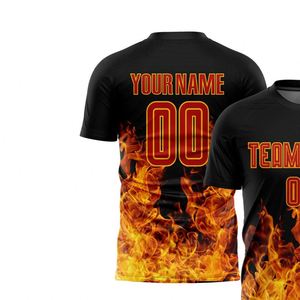 เสื้อฟุตบอลแขนสั้นลายเปลวไฟสีดำ ระบายอากาศได้ดี แห้งเร็ว ชุดกีฬาสำหรับการแข่งขัน - Product Image 3