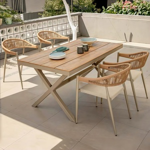 Muebles de Comedor para Patio Exterior, Mesa de WPC y Aluminio con Silla con Asiento de Malla para Jardín, Terraza, <span class=keywords><strong>Restaurante</strong></span> - Product Image 4