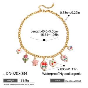 Nuova collana Vintage con ciondolo rosa rosa con stella rosa e ciliegia placcato in oro 18k collana di gioielli in acciaio inossidabile - Product Image 3