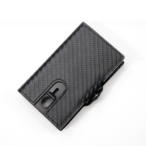 Casekey Custom Logo Pop up Real Carbon Fiber Leather Smart <b>Wallet</b> Rfid Blocking Automatic Aluminium Metal Credit Card <b>Holder</b> - Product Image 1