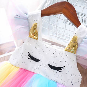 Robes d'été pour filles, imprimées de dessins animés brodés, arc-en-ciel, princesse, robes en maille colorées pour bébés filles - Product Image 3